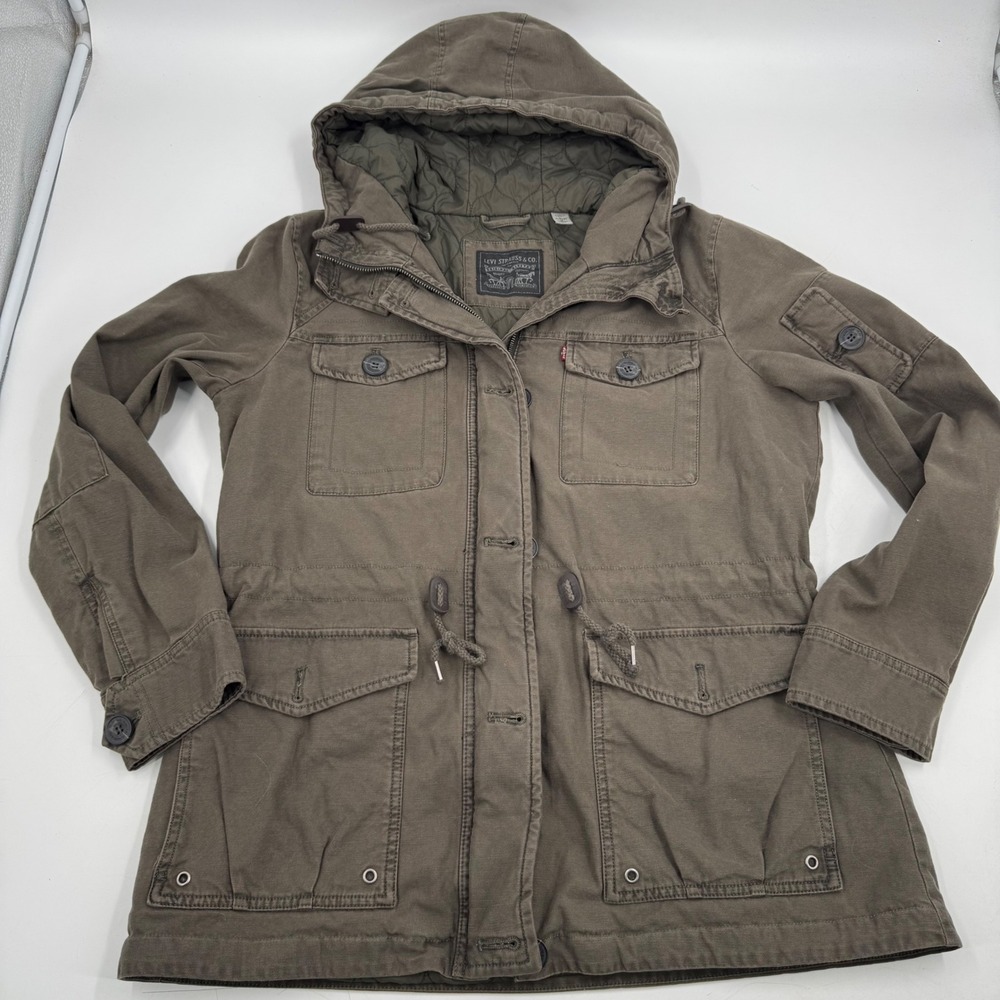 Levi Strauss & Co. Womens Hooded Military Anorak Jacket Olive‎ Green Utility